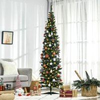 HOMCOM 7' Pre Lit Artificial Pencil Christmas Trees, Xmas Tree with Realistic Branches and Warm White LED Lights, Green