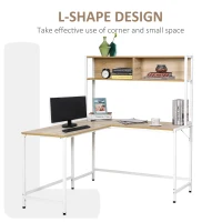 HOMCOM 55 Inch L Shaped Computer Desk with Hutch, Corner Desk for Home Office and Study, Writing Workstation with 2 Storage Compartments, Natural Wood Color(m-5)