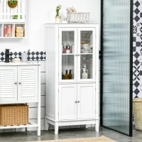 kleankin Bathroom Floor Cabinet with 2 Storage Cabinets, Tempered Glass Door, Freestanding Linen Tower with Adjustable Shelves for Living Room, White(m-2)
