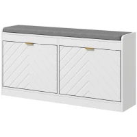 HOMCOM Narrow Storage Bench, Upholstered Entry Way Bench, Shoe Rack Bench with 2 Flip Drawers, 2 Vents for 8 Pairs of Shoes(m-1)