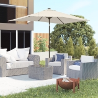 Outsunny 6' x 10' Patio Umbrella with 22 LED Solar Lights and Tilt, Rectangular Outdoor Table Umbrella with Crank, Beige