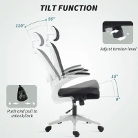 HOMCOM Mesh Office Chair, Ergonomic Desk Chair with Flip-up Armrest, Rotatable Headrest, Adjustable Lumbar Support, Black(m-9)
