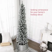 HOMCOM 7ft Artificial Christmas Tree, Snow Flocked Branches, Metal Base, Pencil Xmas Tree(m-4)