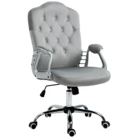Vinsetto Office Chair, Velvet Computer Chair, Button Tufted Desk Chair with Swivel Wheels, Adjustable Height, Tilt Function, Grey(m-11)