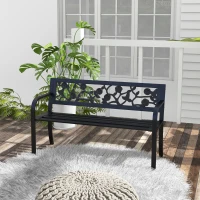 Outsunny 50" Outdoor Bench, Metal Frame Patio Loveseat with Floral Pattern Backrest, Cured Armrest, for Conservatory, Garden, Poolside, Deck, Black(m-8)
