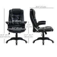 Vinsetto Executive Chair PU Leather Recliner Office Chair, with Swivel Wheels, Arm, Adjustable Height, High Back, Black(m-3)