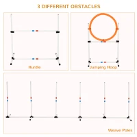 PawHut 3PC Dog Agility Equipment Set, Obstacle Course Exercise for Dog Include Adjustable Hurdle, Hoop, Weave Poles and Carry Bag(m-5)