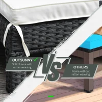 Outsunny Wicker Double Chaise Lounge Chair Outdoor Recliner 2 Person Rattan Patio Reclining Sunbed Furniture Cushioned w/Adjustable Backrest, Cream White(m-9)