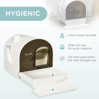 PawHut Cat Litter Box with Lid with Scoop and Filter, White(m-4)