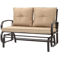 Outsunny 2-Person Outdoor Glider Chair, Patio Double Rocking Loveseat with Steel Frame and Cushions for Backyard, Garden and Porch, Khaki(m-11)