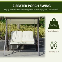 Outsunny 2-Person Patio Swing Bench with Adjustable Shade Canopy, Soft Cushions, Throw Pillows and Tray, Beige.(m-5)