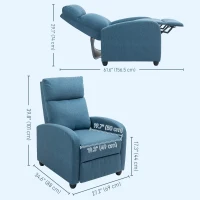 HOMCOM Fabric Recliner Armchair Manual Home Theater Seating Single Reclining Sofa Chair with Padded Seat for Living Room, Blue(m-3)
