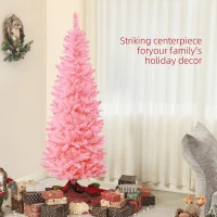 HOMCOM 6ft Tall Pencil Artificial Christmas Tree with 479 Branch Tips with Steel Base, Pink(m-4)