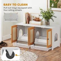 PawHut Cat Litter Box Enclosure w/ 2 Cabinets, Scratching Mats, Pull-Out Trays, Hidden Litter Box for 2 Cats, White(m-6)