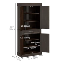 HOMCOM 71" Freestanding Kitchen Pantry with 4 Doors and 2 Cabinets, Tall Storage Cabinet for Kitchen, Distressed Coffee(m-3)