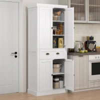 HOMCOM 72" Kitchen Cabinet, Kitchen Pantry Cabinet with 4 Doors, 2 Adjustable Shelves and Drawer, Distressed White(m-2)