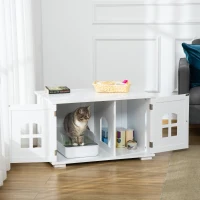 PawHut Cat Litter Box Enclosure Hidden Cat Furniture Cabinet Indoor Cat Washroom Double-door Nightstand End Table with Cat Hole Window White(m-8)