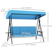 Outsunny 3-Seat Outdoor Porch Swing Patio Swing with Adjustable Canopy, Side Tray, Removable Cushion for Garden, Poolside, Blue(m-3)