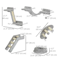 PawHut 5PCs Cat Wall Shelves with Scratching Post, Ladder, Cat Bed, Jumping Platform, Perches, Toy Ball, Step(m-3)