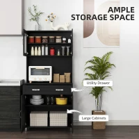 HOMCOM 67" Buffet with Hutch, Modern Kitchen Pantry, Freestanding Cabinet with Glass Doors, Shelves and Drawers, Black(m-4)