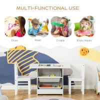 Qaba 3-Piece Kids Table and Chair Set Writing Desk with Storage Boxes Hollow Star Design for Toddler Activities 2-4 Years old, White(m-5)