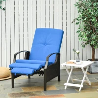Outsunny Outdoor Recliner Chair, Reclining Patio Lounge Chair with Comfy Cushions, Footrest, Armrests, PE Wicker for Balcony, Porch, Blue(m-8)