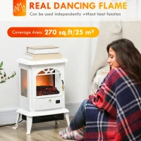 HOMCOM 23" Electric Infrared Fireplace Stove, Freestanding Fire Place Heater with Realistic Log Flame, Adjustable Temperature, Timer, 1000W/1500W, White(m-4)