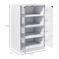 HOMCOM 4-Tier Media Cabinet, Media Stand with Adjustable Shelves, Tempered Glass Doors, and Cable Management, Distressed White(m-3)