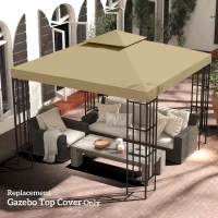 Outsunny 10' x 10' 2-Tier Canopy Replacement Cover Outdoor Garden Gazebo Top Cover, Beige(m-8)