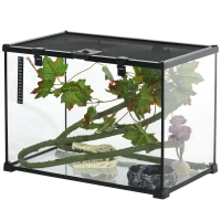 PawHut 14 Gallon Glass Reptile Terrarium Tank, Box Full View with Sliding Screen Top, 20" x 12" x 14", Black(m-1)