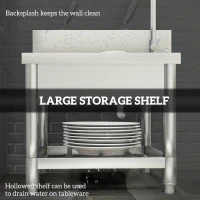 HOMCOM Stainless Steel Outdoor Utility Sink with Cold and Hot Water Pipe and Storage Shelf for Laundry Garage, 22"(m-5)