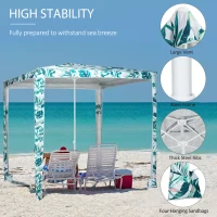 Outsunny Quick Beach Cabana Canopy Umbrella, 8' Easy-Assembly Sun-Shade Shelter with Sandbags and Carry Bag, Cool UV50+ Fits Kids & Family, Green Coconut Palm(m-5)