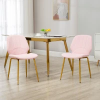 HOMCOM Modern Dining Chairs Set of 2, Upholstered Dining Room Chairs with Backrest, Padded Seat and Steel Legs, Pink(m-1)