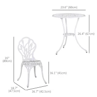 Outsunny 3 Pieces Patio Bistro Set, Outdoor Cast Aluminum Garden Table and Chairs with Umbrella Hole for Balcony, White(m-3)