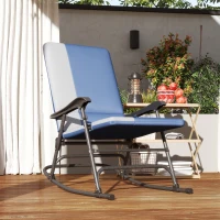 Outsunny Outdoor Rocking Chairs Set of 2, Folding Rocking Chair Set, 400 lbs. Capacity, Wide Seat, Padded High Back, Dark Blue(m-8)
