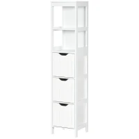 kleankin Narrow Bathroom Cabinet with 3 Drawers and 2 Tier Shelf, Tall Cupboard Freestanding Linen Tower, White(m-2)