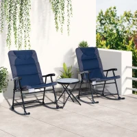 Outsunny 3pc Patio Foldable Rocking Chair Set, Outdoor Rocking Chairs and Table Bistro Set w/ Padded Seat, Headrest, Backrest for park, backyard, garden, Blue(m-8)