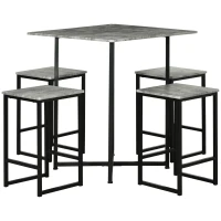 HOMCOM 5 Pieces Bar Table Set, Square Concrete Effect Dining Table Set, Small Kitchen Table and Chairs Set for 4 People, Gray(m-11)