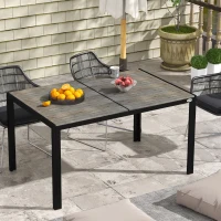 Outsunny Patio Table for 6 with Aluminum Frame, Faux Wood Tabletop, Rectangular Outdoor Table for Backyard, Lawn, Balcony, Gray(m-7)
