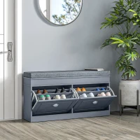 HOMCOM Modern Shoe Storage Bench, Entry Way Bench with Cushion, 2 Drawers, Storage Ottoman Bench, Holds 8 Pairs, Gray(m-8)