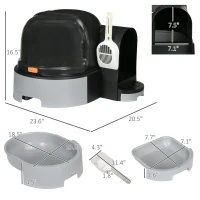 PawHut Cat Litter Box Easy to Clean Open with Scoop, Gray(m-3)