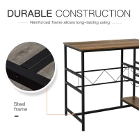 HOMCOM 3 Pieces Bar Table Set, Counter Height Table with 8-bottle Wine Rack and Cup Holder, 2 Stools with Metal Frame for Kitchen, Dining Room, Living Room, Pub(m-7)