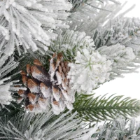 HOMCOM 2 Pieces 2ft Pre Lit Christmas Trees with 60 LED Lights, 172 Tips, Snow Sprayed Tree with Red Berries and Pinecones(m-10)