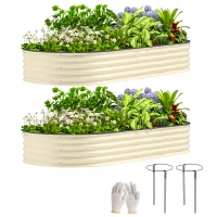 Outsunny 7' x 3' x 1' Raised Garden Bed Set, 2PCS Raised Beds for Gardening with Metal Plant Stakes, Cream White(m-11)