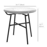 Outsunny Rattan Side Table, Round Outdoor Table, with Round PE Rattan and Tempered Glass Table Top for Patio, Garden, Grey(m-3)