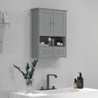kleankin Bathroom Wall Cabinet, Medicine Cabinet, Over Toilet Storage Cabinet with Shelf and Drawers for Hallway, Living Room, Grey(m-8)