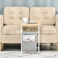 HOMCOM C-Shaped End Table, Side Table with Storage Bag, Laptop Table for Living Room, Bedroom, Oak(m-7)