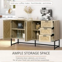 HOMCOM Buffet Cabinet, Coffee Bar Cabinet with Drawers and Adjustable Shelves, Oak(m-4)