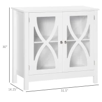 HOMCOM Kitchen Sideboard, Glass Door Buffet Cabinet, Bathroom Storage Cabinet with Adjustable Storage Shelf for Dining Room, Living Room, White(m-3)