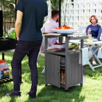 Outsunny Outdoor Grill Cart with Stainless Steel Top, Solid Wood Outdoor Kitchen Island with Wheels, Integrated Hole, Dark Gray(m-10)